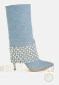 Mike Drop Diamante & Rhinestones Denim Boots London Rag
