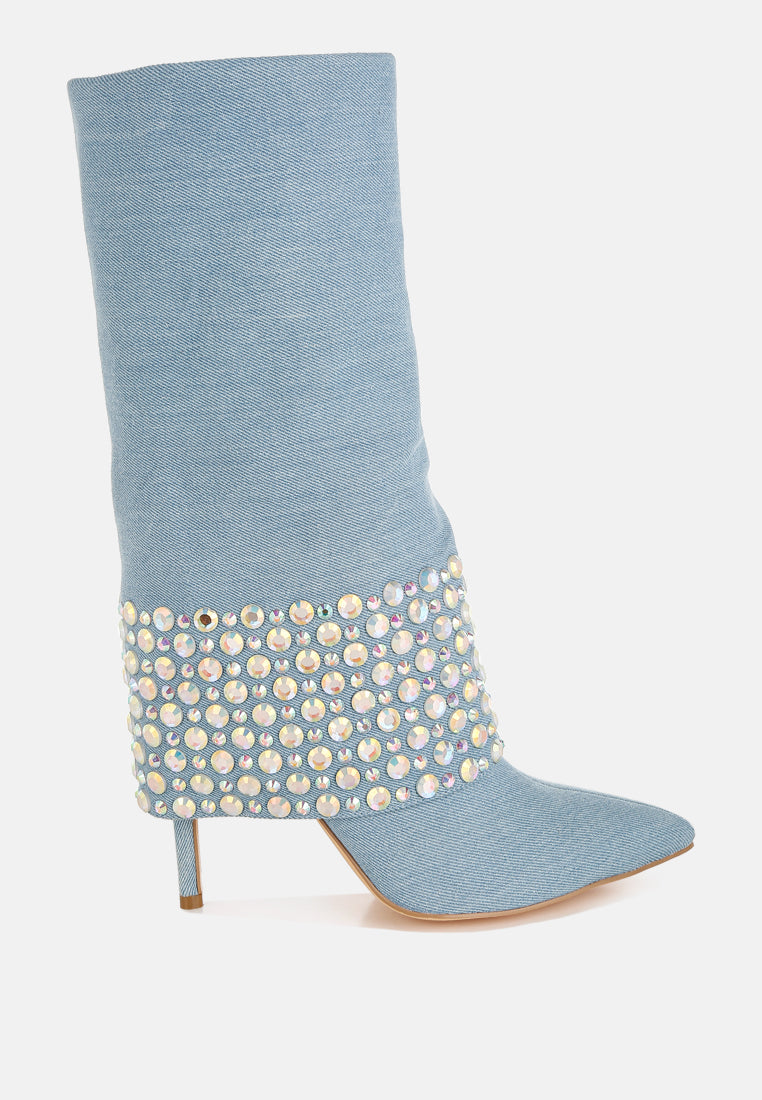 Mike Drop Diamante & Rhinestones Denim Boots London Rag