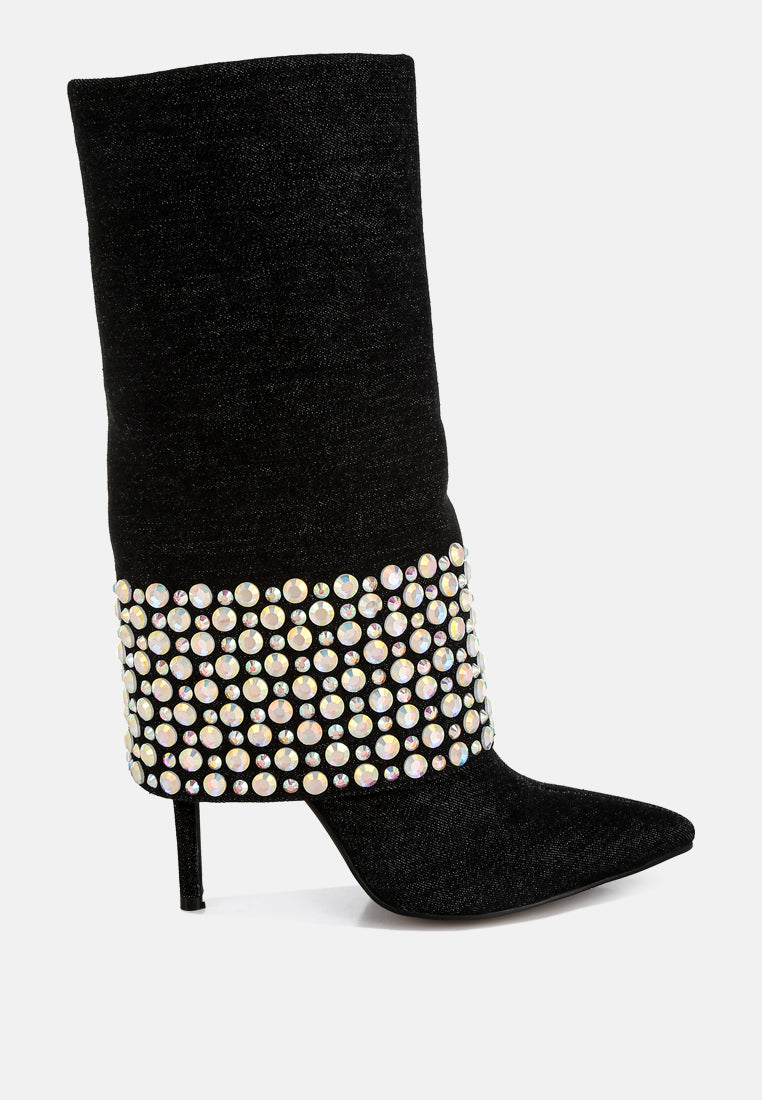 Mike Drop Diamante & Rhinestones Denim Boots London Rag