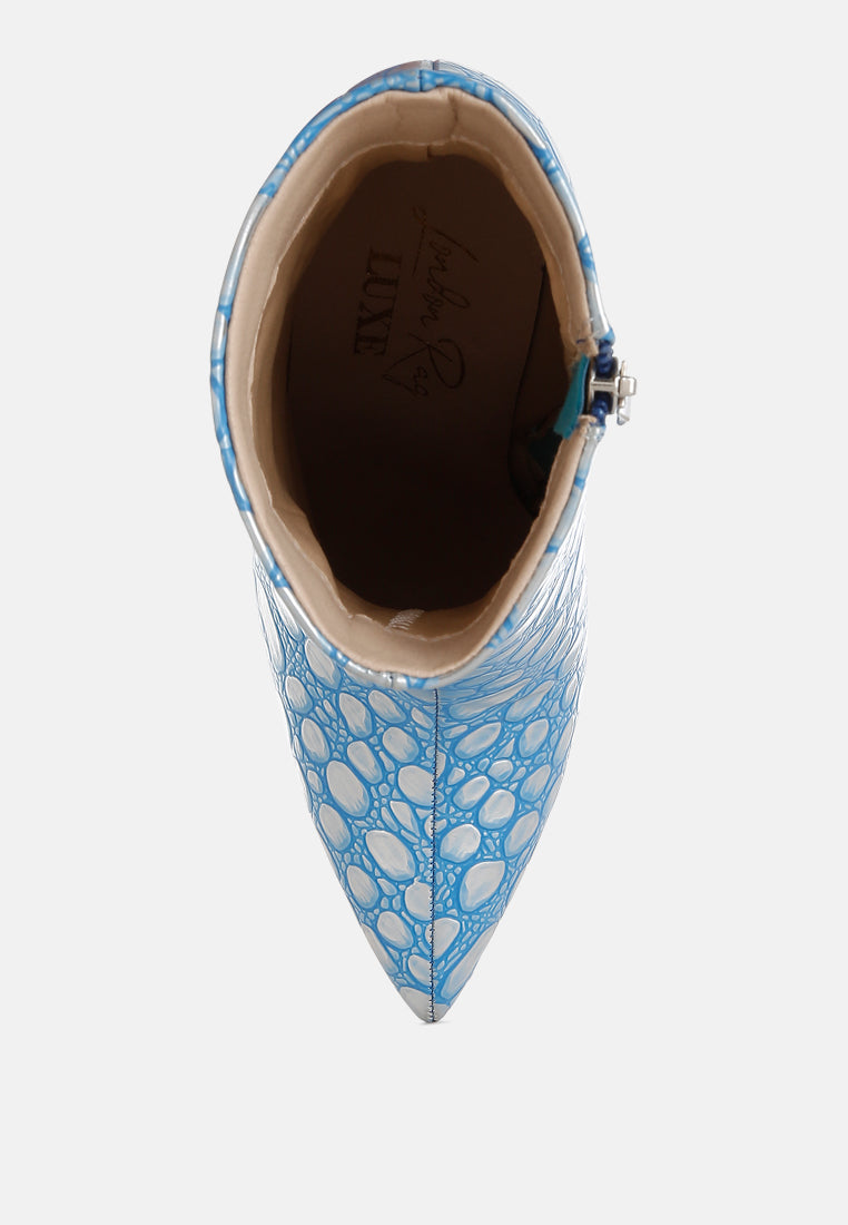 Moolah  Embossed Stiletto Heel Ankle Boots-4