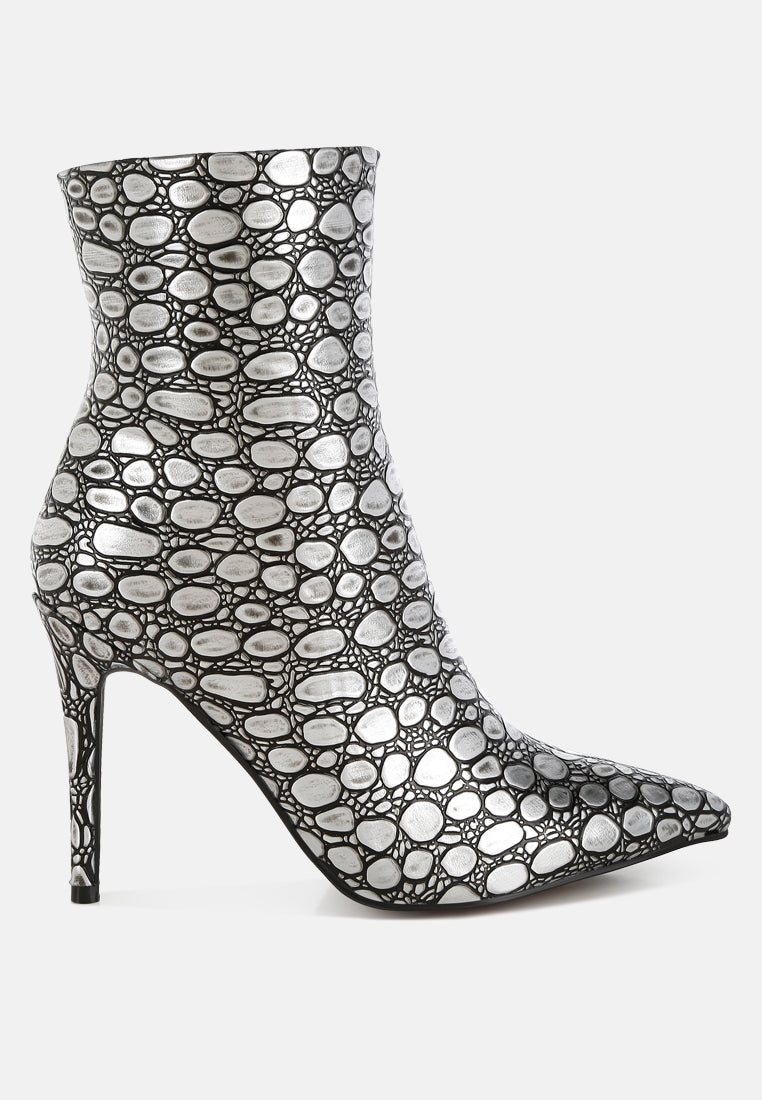 Moolah  Embossed Stiletto Heel Ankle Boots-5