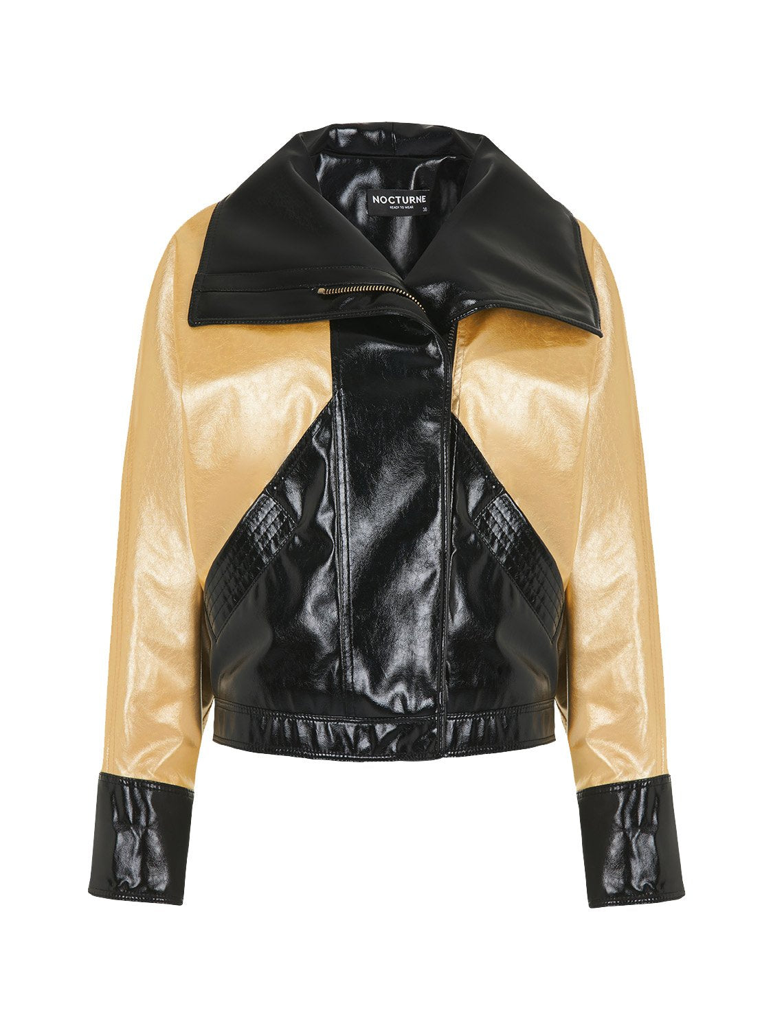 Wide Collar Patent Faux Leather Jacket Bronze Aphrodite