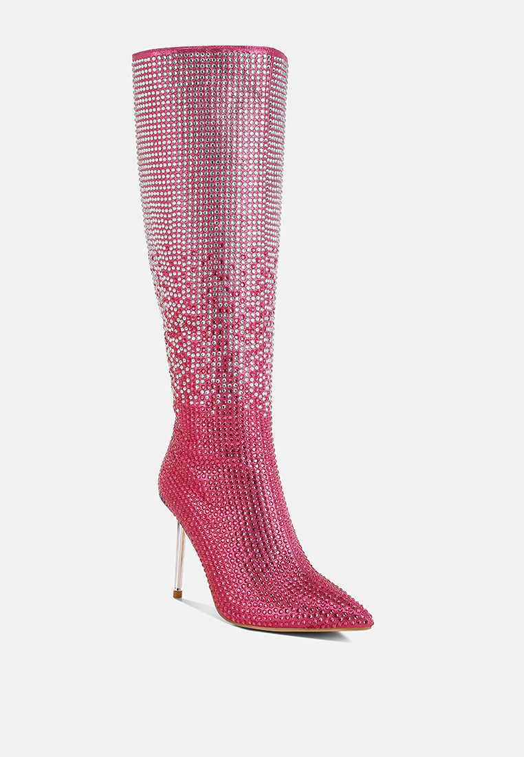 Orymple Shiny Rhinestone Studded Calf Boots London Rag