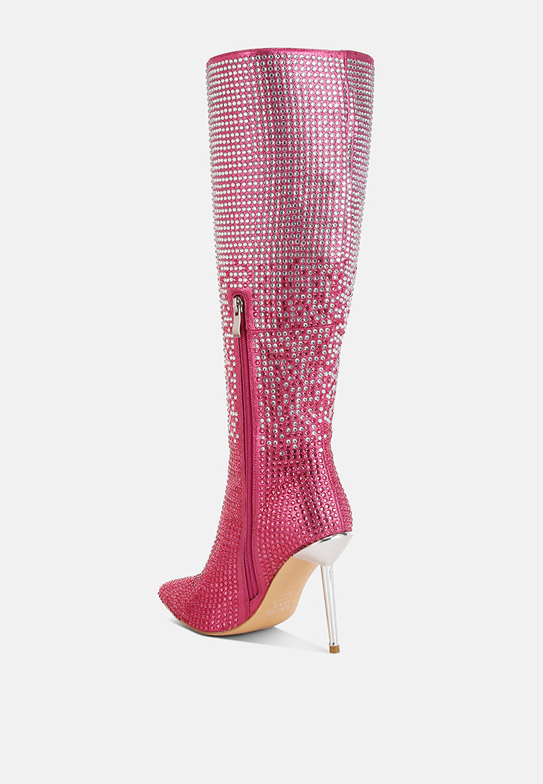 Orymple Shiny Rhinestone Studded Calf Boots London Rag