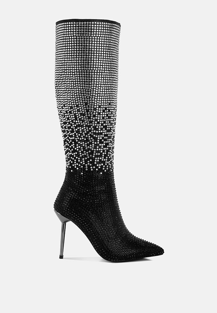 Orymple Shiny Rhinestone Studded Calf Boots London Rag
