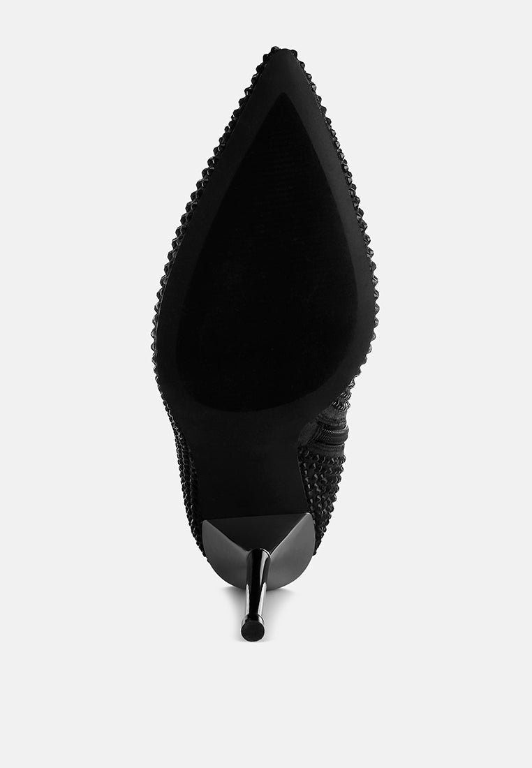 Orymple Shiny Rhinestone Studded Calf Boots London Rag