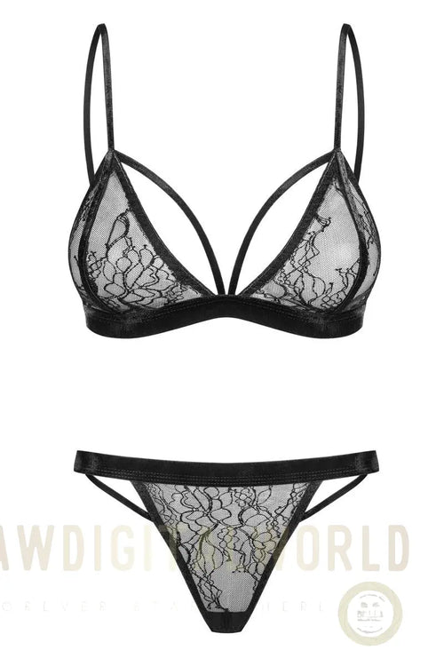 060718 Set aus Bralette Spitze und String - XL (BH 75E/80D & Panty 42) Petite Noir