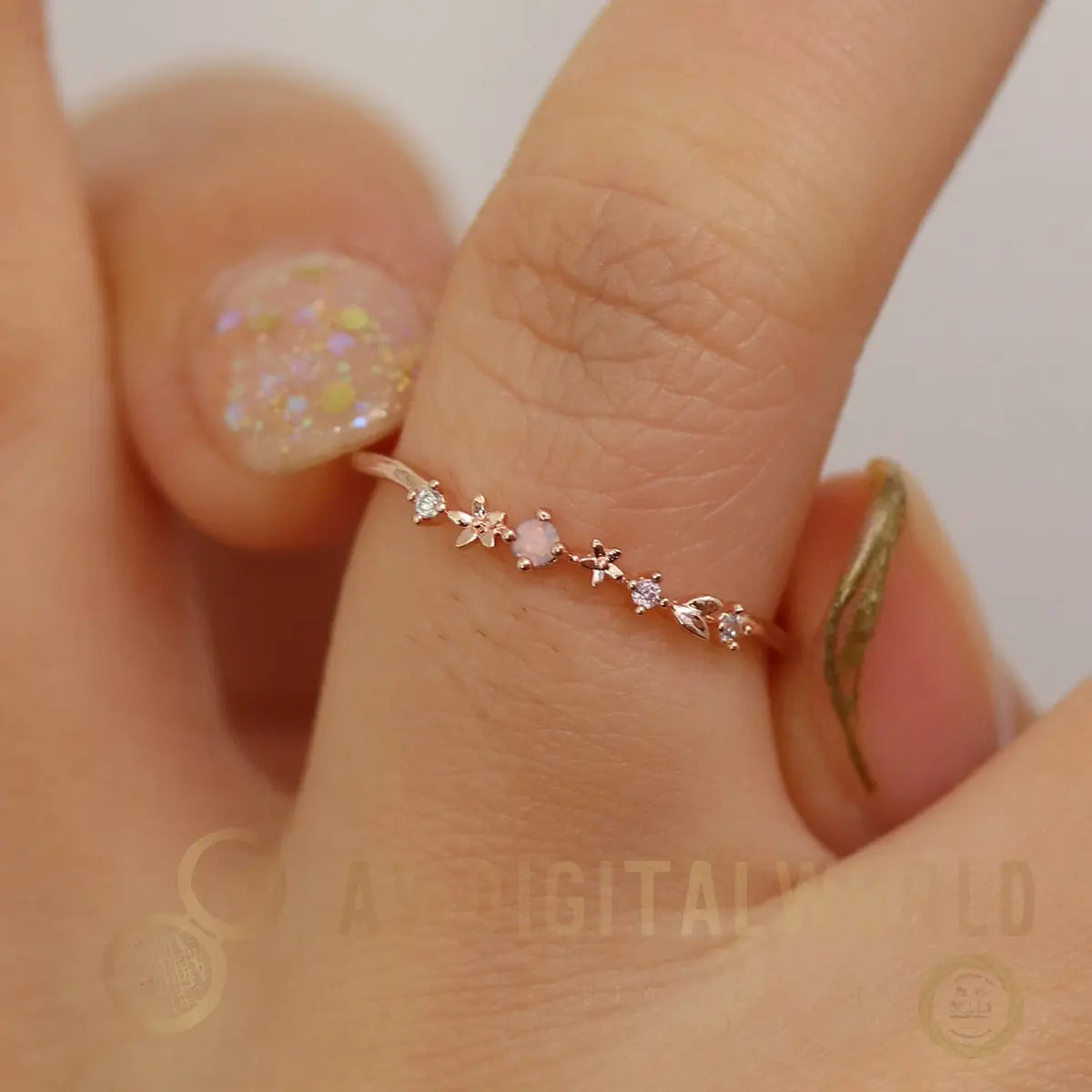 Rose quartz laurel ring Nabi London