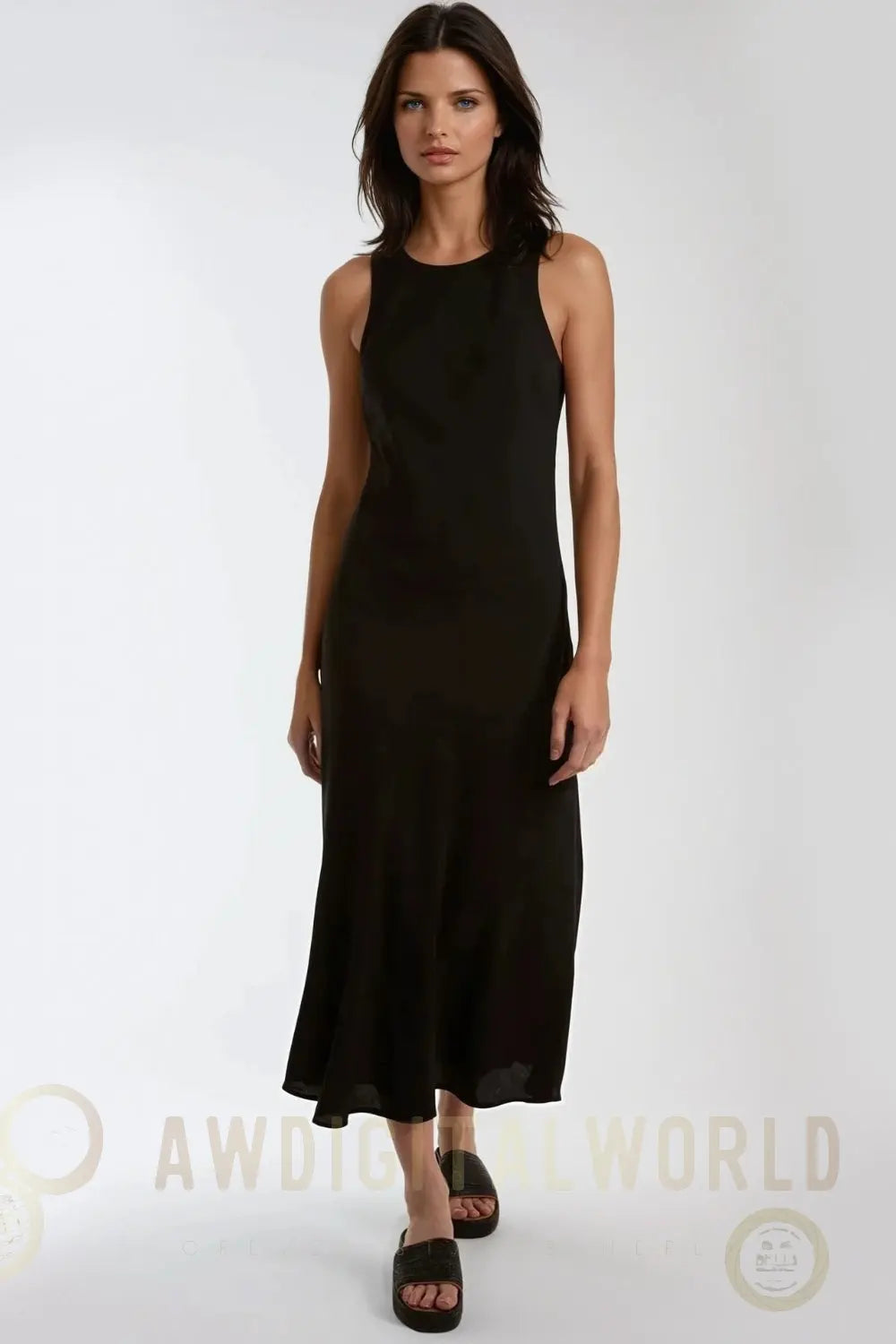 Black Round Neck Midi Dress Aftershock London