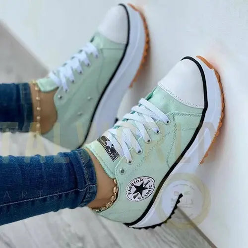 Flat Lace-Up Sneakers Pattern Canvas Casual Women Sport Shoes Silver Juneberry