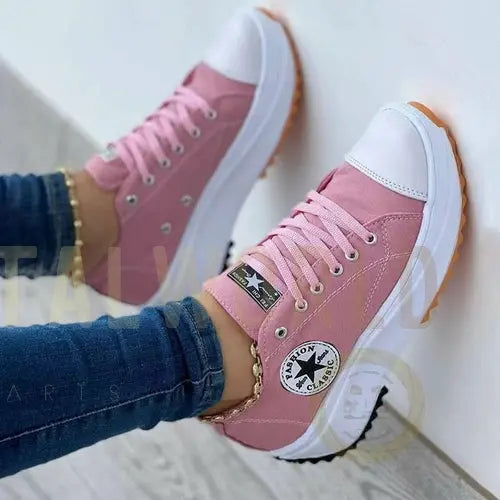 Flat Lace-Up Sneakers Pattern Canvas Casual Women Sport Shoes Silver Juneberry