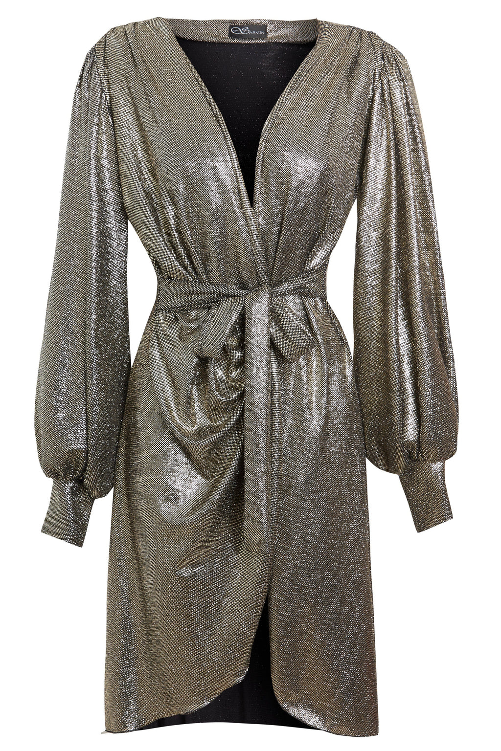 Long Sleeve Sequin Wrap Dress Sarvin