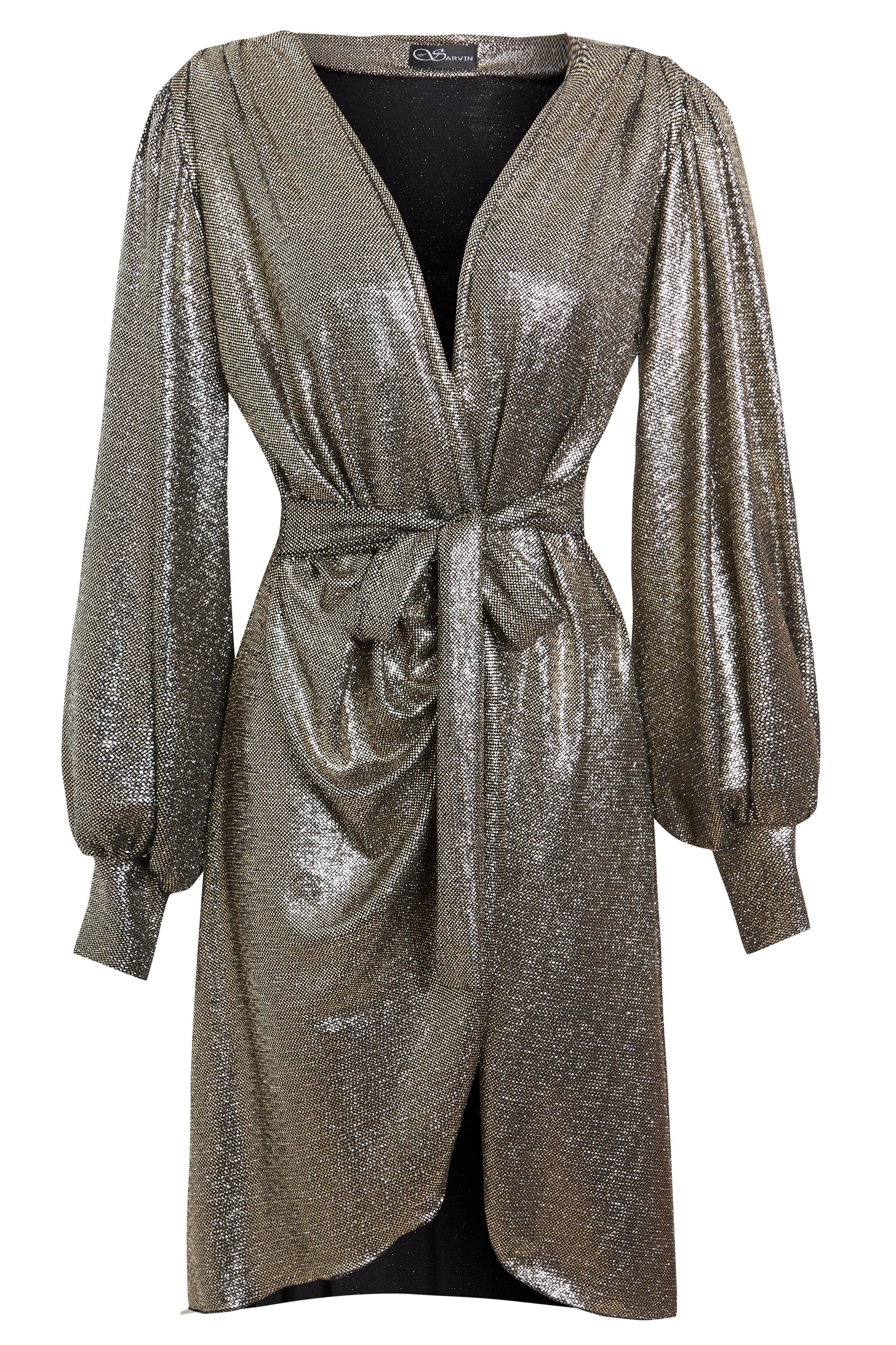 Long Sleeve Sequin Wrap Dress Sarvin