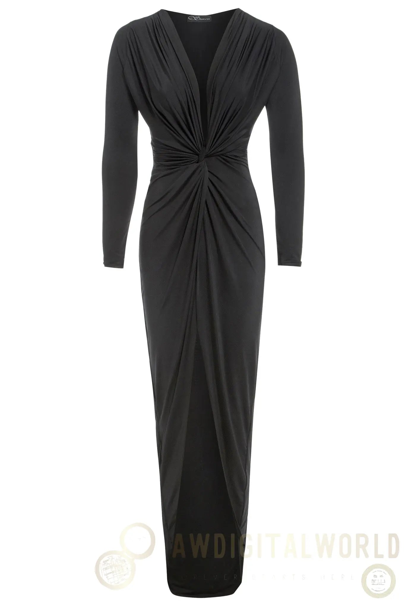 Black Knot Front Midi Dress Sarvin