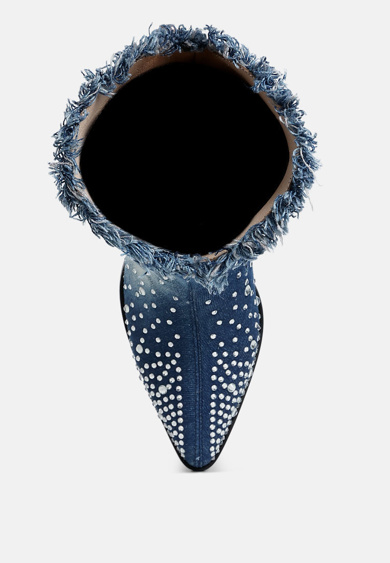 Savant Diamante & Rhinestones Denim Boots-4