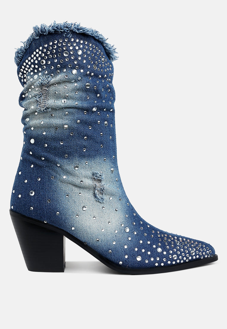 Savant Diamante & Rhinestones Denim Boots-0