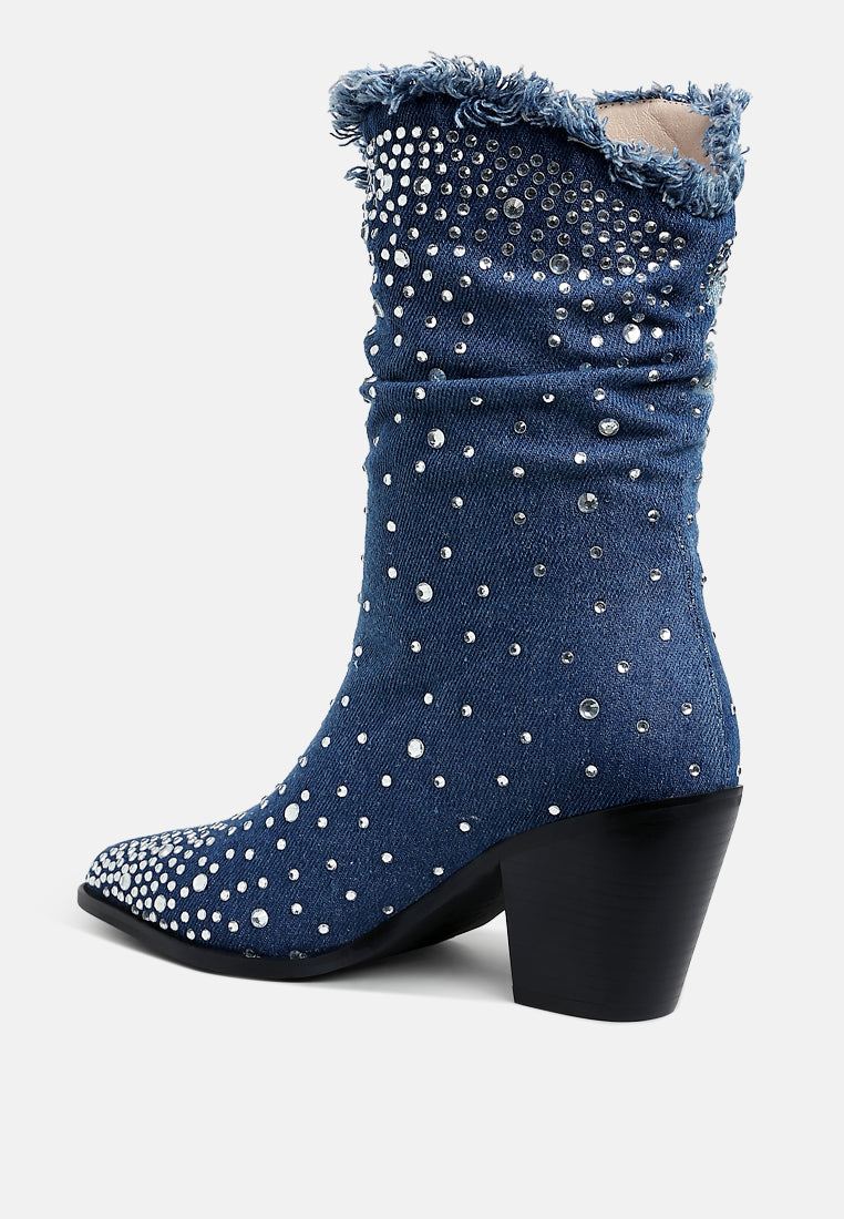 Savant Diamante & Rhinestones Denim Boots-3