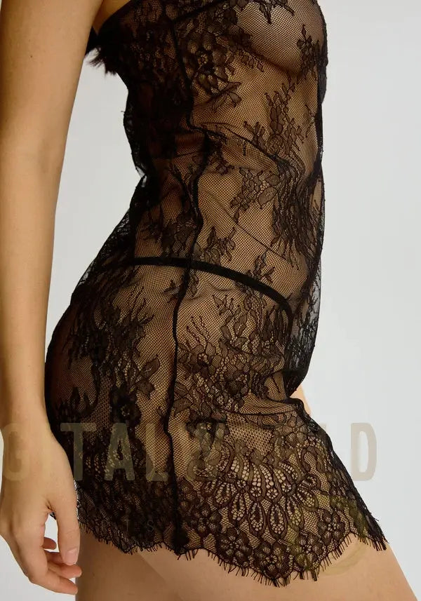 Sheer Eyelash Lace Slip Blush Serene Black-2