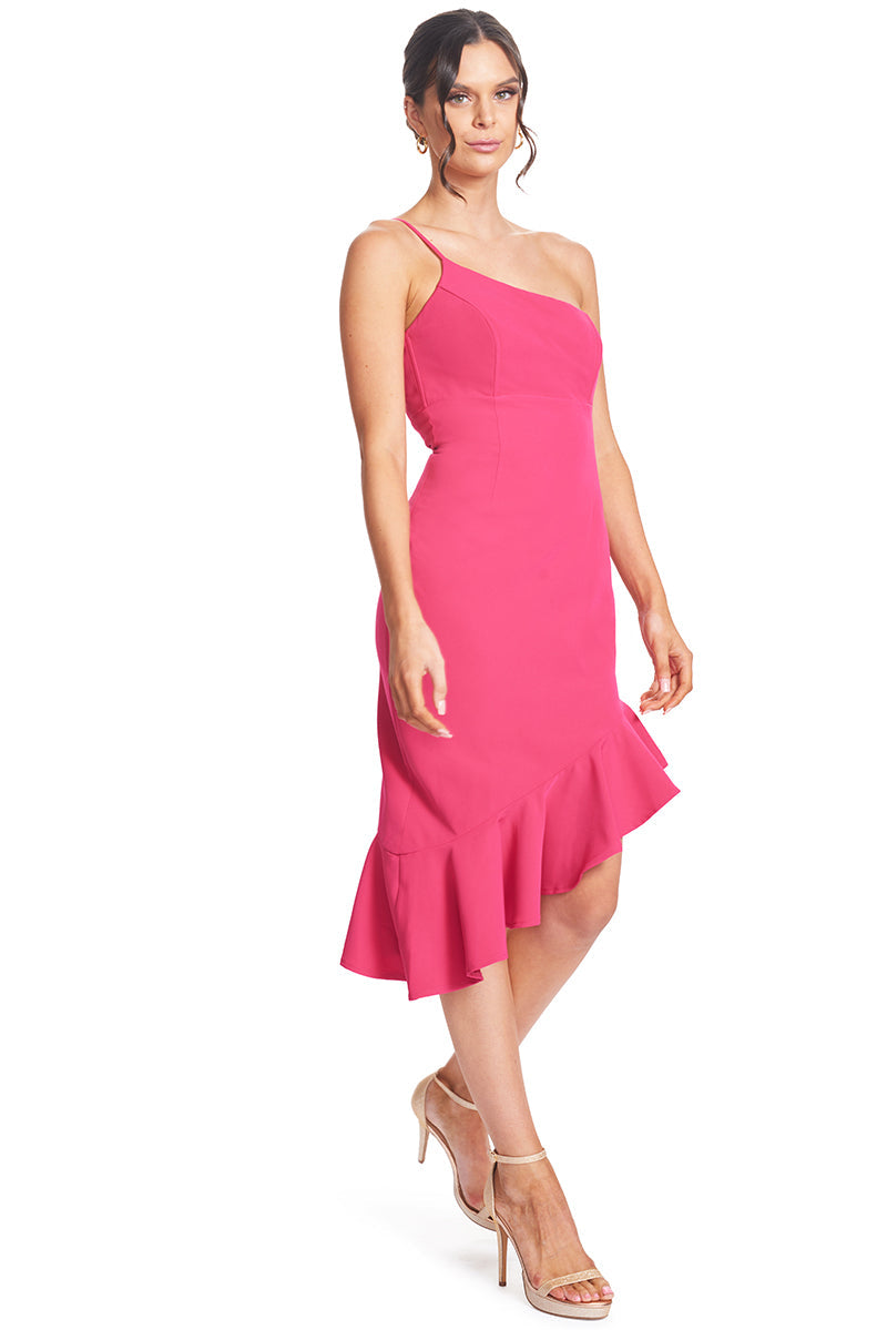 Rufflin' Round Dress - Asymmetric dress with ruffle hem Peach Dionysus