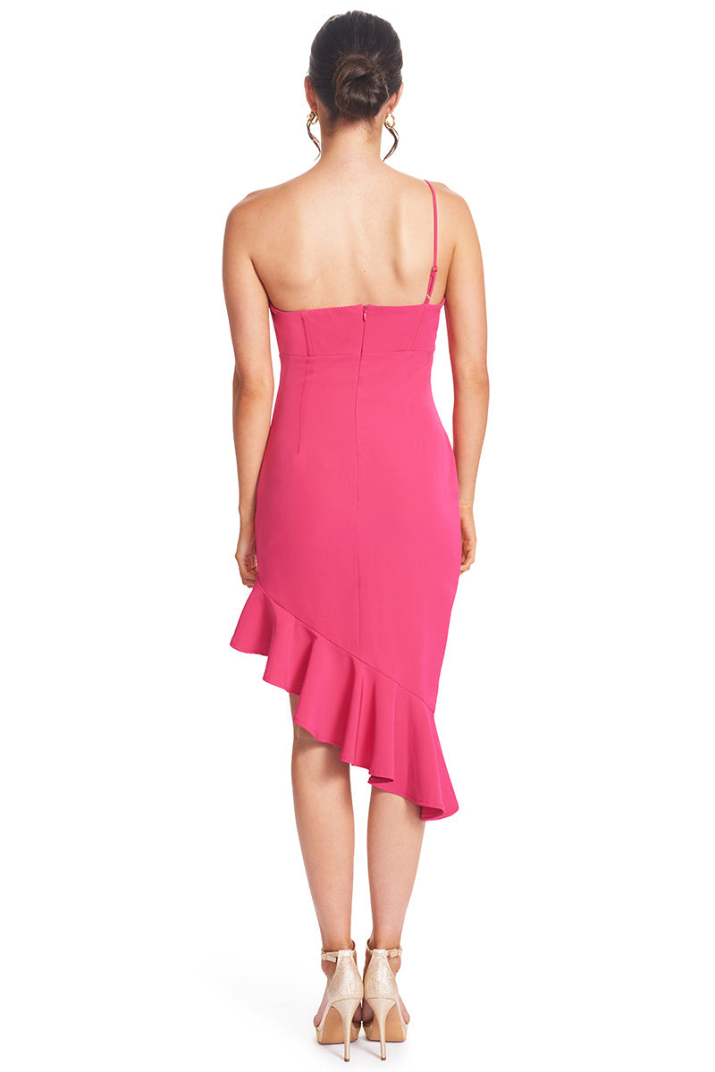 Rufflin' Round Dress - Asymmetric dress with ruffle hem Peach Dionysus