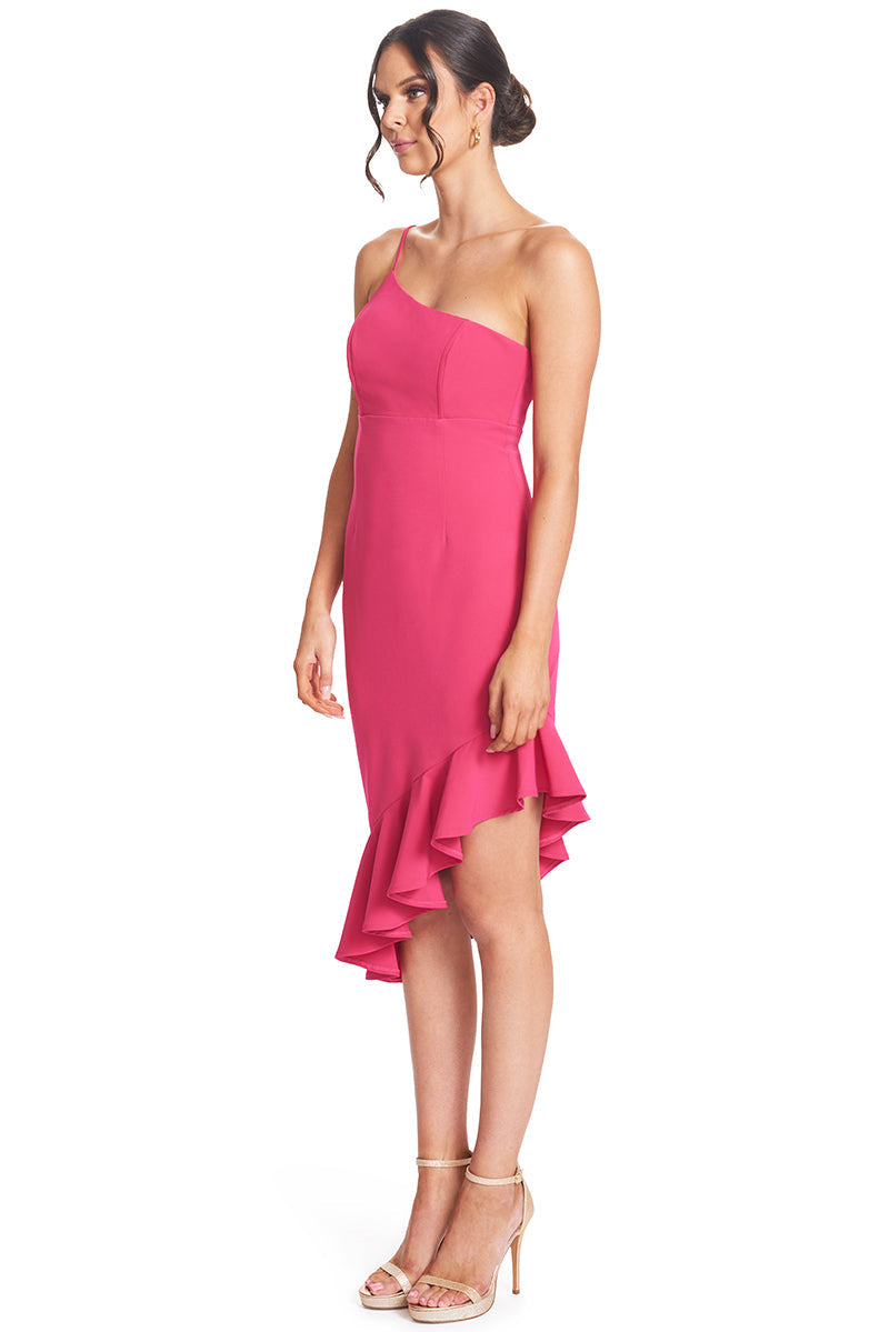 Rufflin' Round Dress - Asymmetric dress with ruffle hem Peach Dionysus