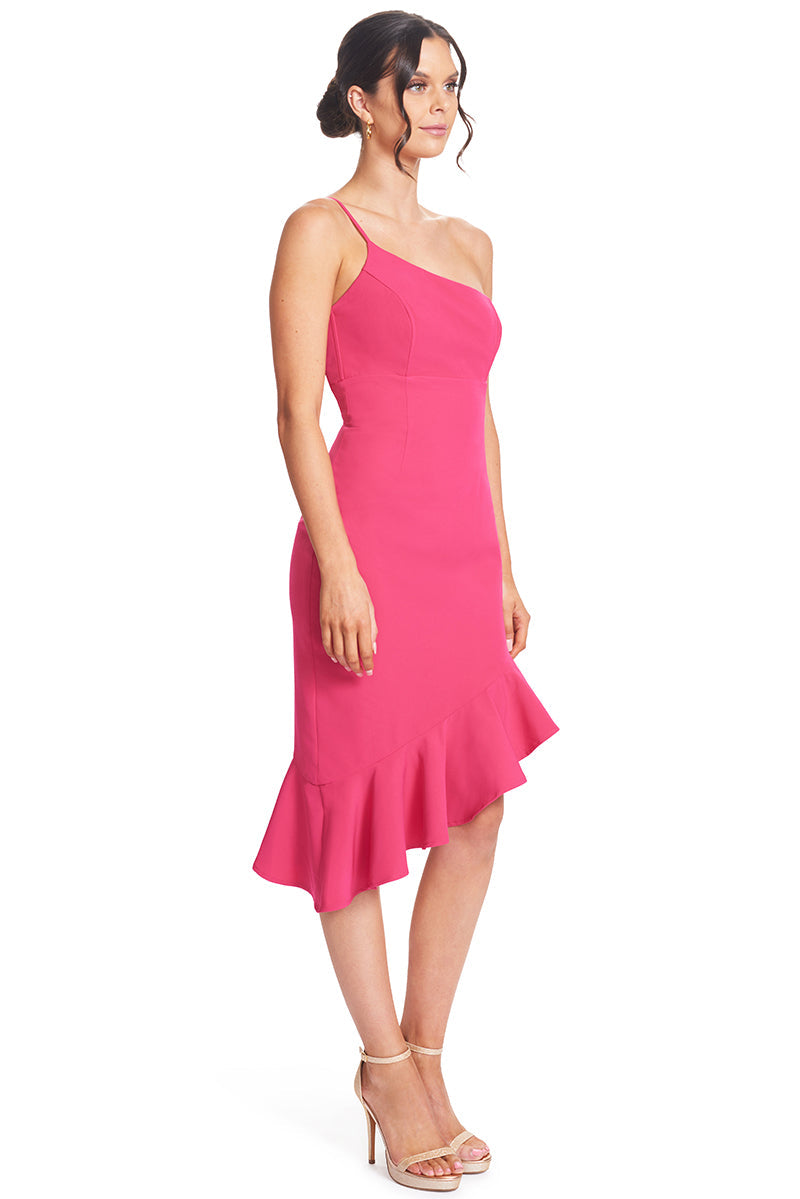 Rufflin' Round Dress - Asymmetric dress with ruffle hem Peach Dionysus