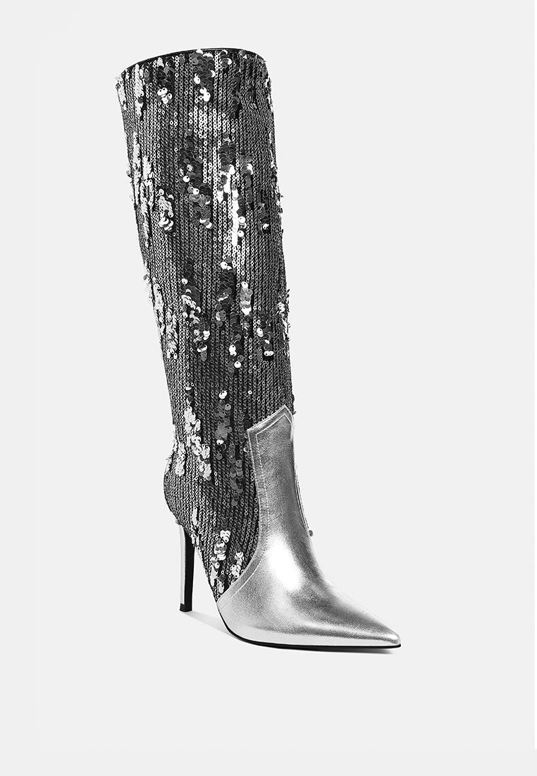 Sitarah Sequin Embellished Metallic Long Boots London Rag