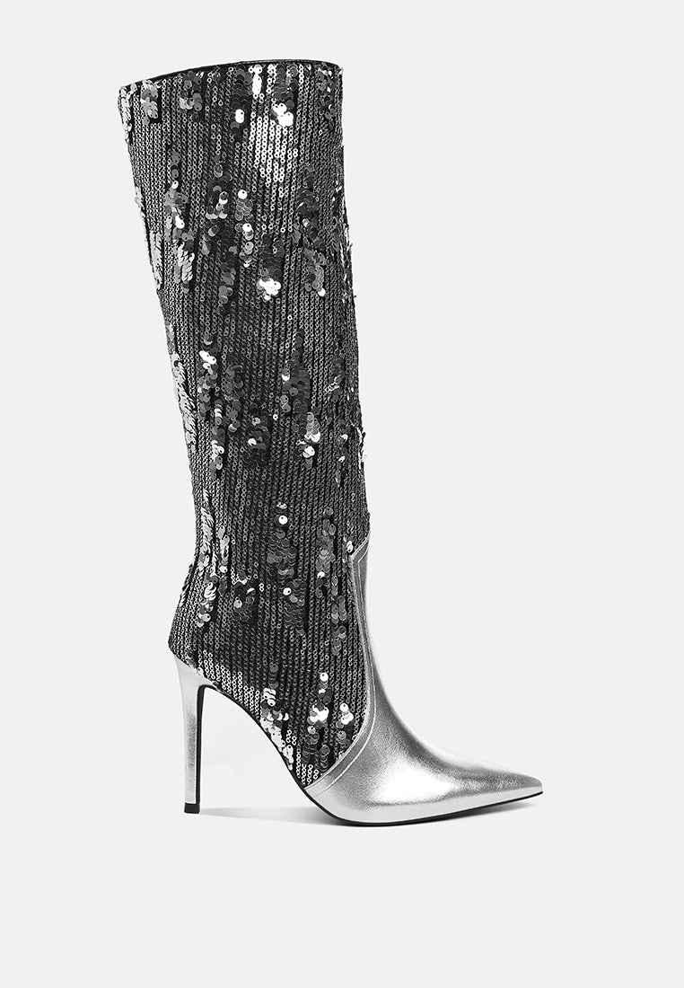 Sitarah Sequin Embellished Metallic Long Boots London Rag
