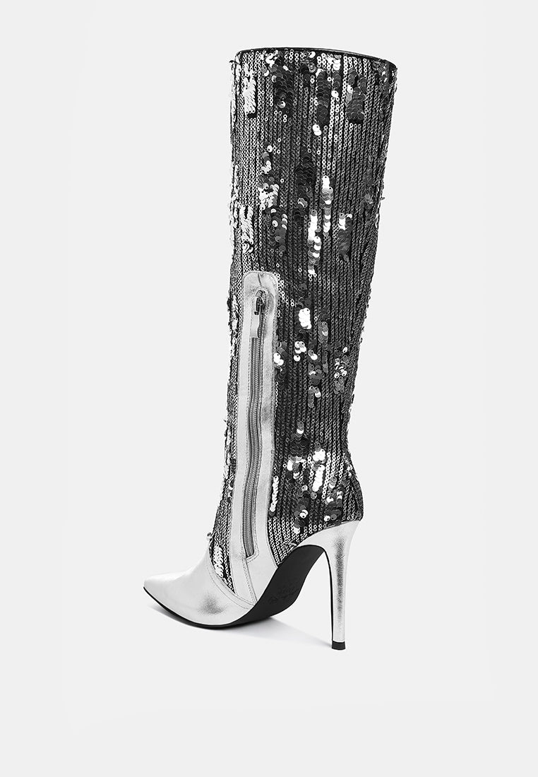 Sitarah Sequin Embellished Metallic Long Boots London Rag