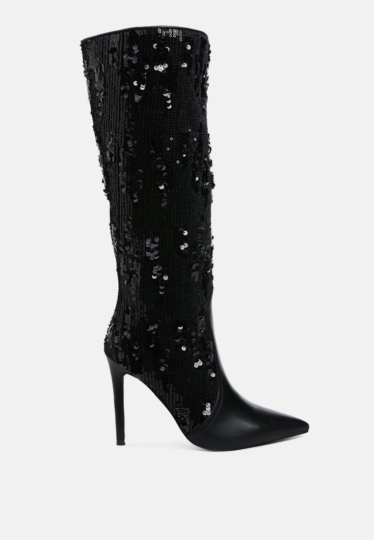 Sitarah Sequin Embellished Stiletto Long Boots London Rag