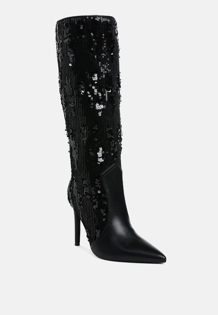 Sitarah Sequin Embellished Stiletto Long Boots London Rag