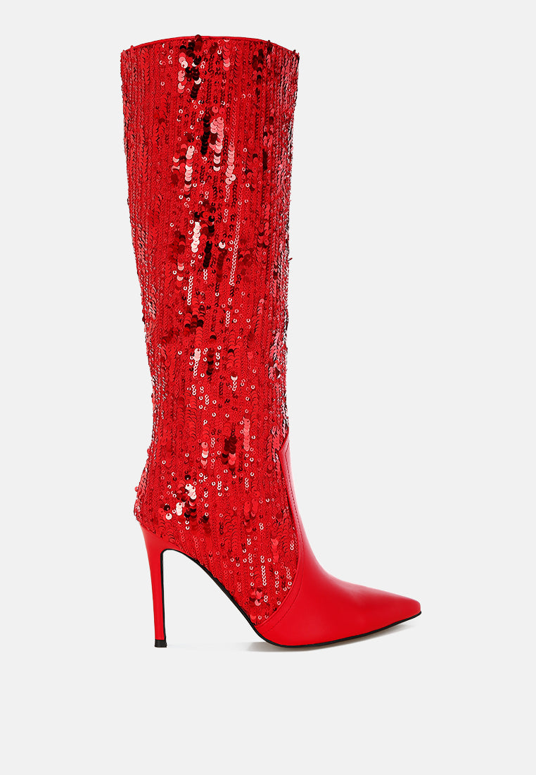 Sitarah Sequin Embellished Stiletto Long Boots London Rag