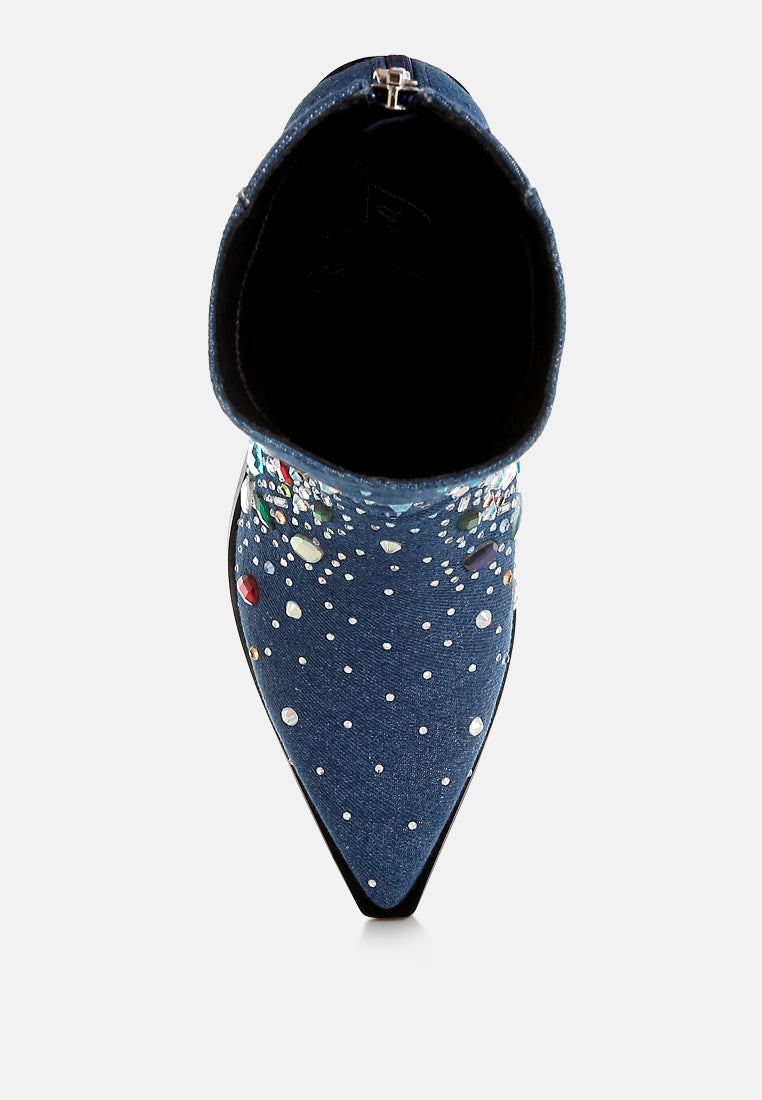 Starlit Multi Color Stones Embellished Boots-3