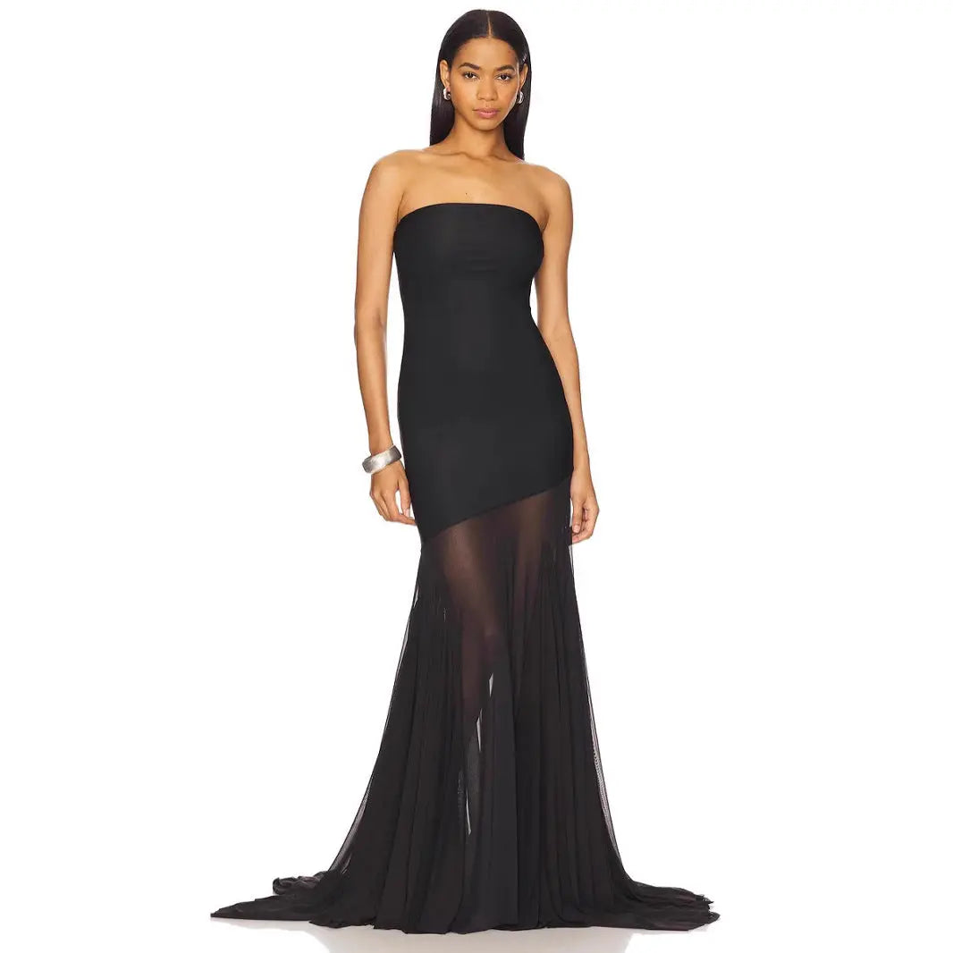 Strapless Bodycon Mesh Dress For Women, Fitted, Solid Color, SoHo, BYMANYC New York. BYMANYC ® New York