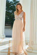Valeria Blush Sequin V Neck Maxi DRess Aftershock London