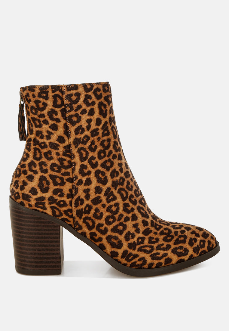 Veyara Leopard Print Block Heel Boots London Rag