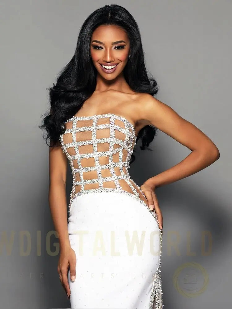 White Sequin Off-Shoulder Evening Gown For Women, Slim Fit, Midtown, BYMANYC New York. BYMANYC ® New York