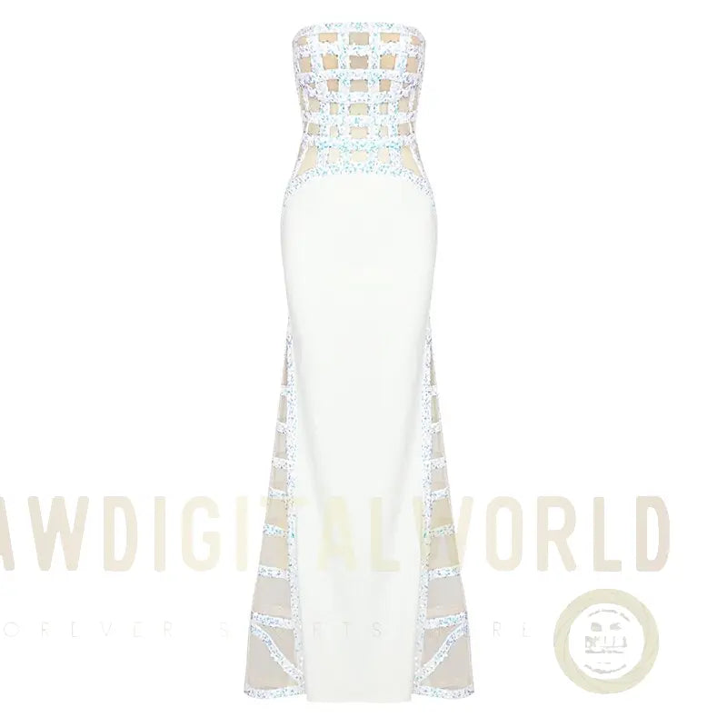 White Sequin Off-Shoulder Evening Gown For Women, Slim Fit, Midtown, BYMANYC New York. BYMANYC ® New York