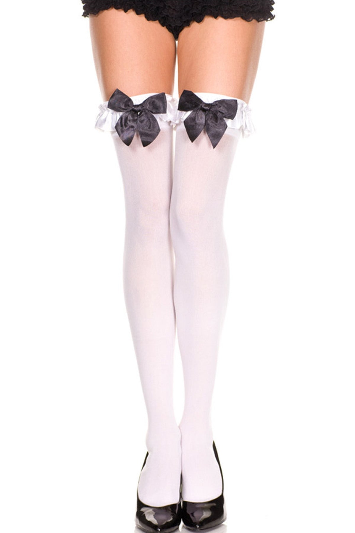 White Stocking With Black Bow Opaque Harlequin Icarus