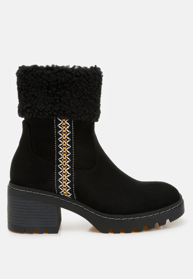 Woolly Faux Fur & Embroidery Detail Boots-0