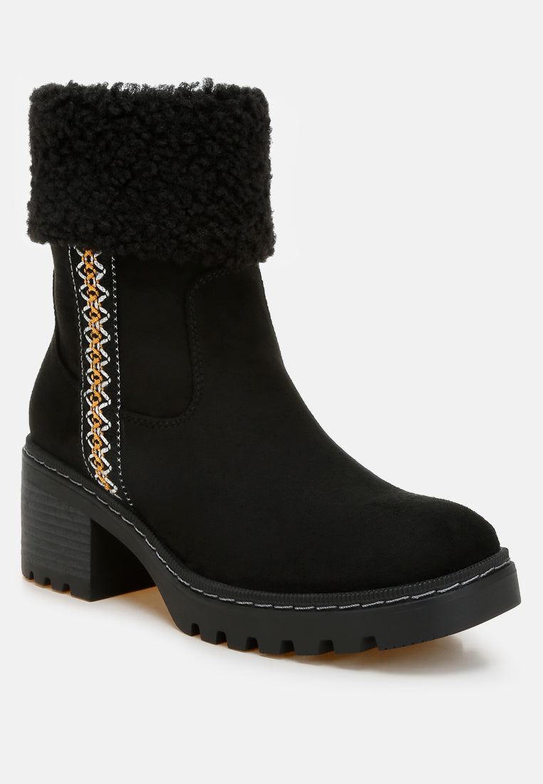 Woolly Faux Fur & Embroidery Detail Boots-2