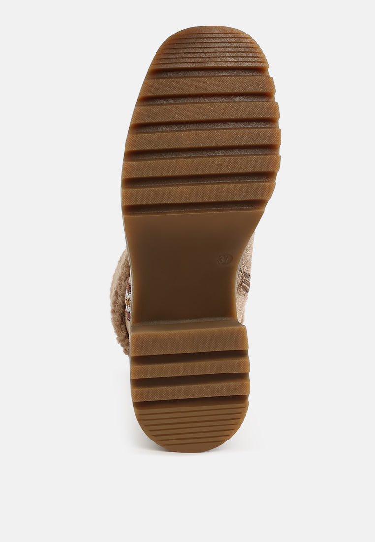 Woolly Faux Fur & Embroidery Detail Boots-1