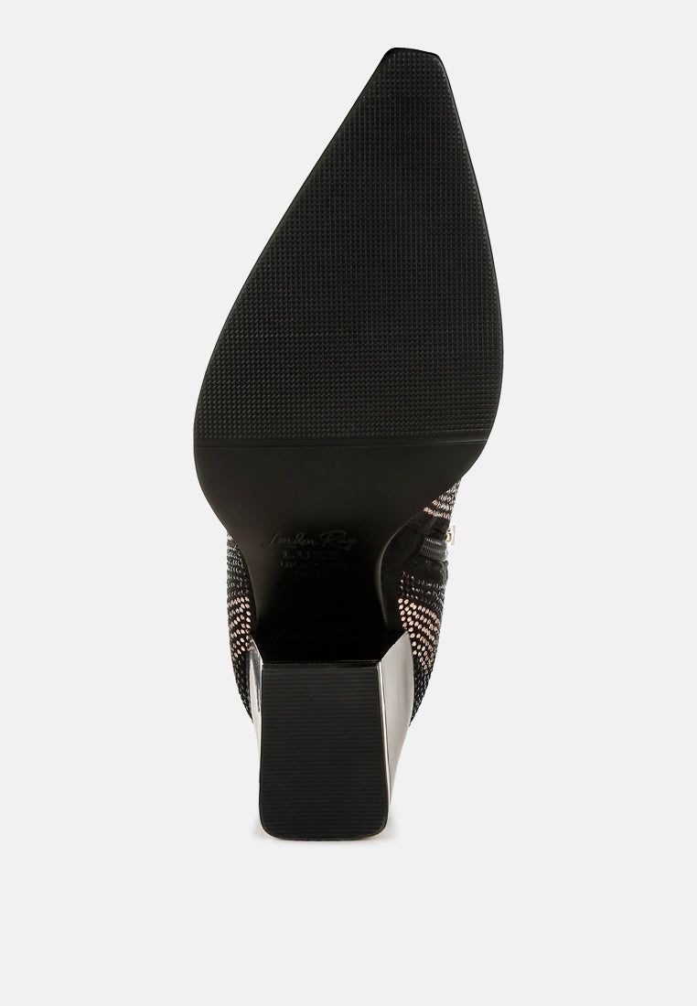 Zarka Rhinestones Embellished Block Heel Boots-1