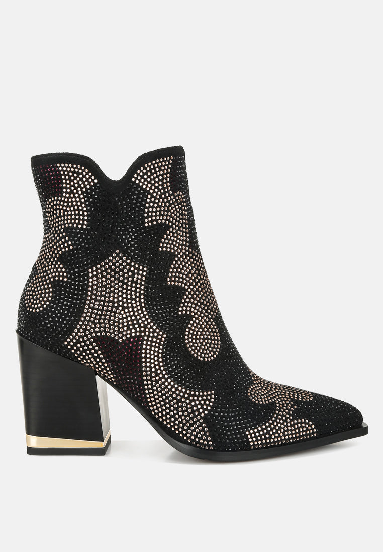 Zarka Rhinestones Embellished Block Heel Boots-2