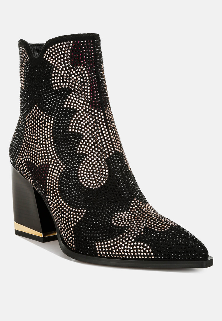 Zarka Rhinestones Embellished Block Heel Boots-3