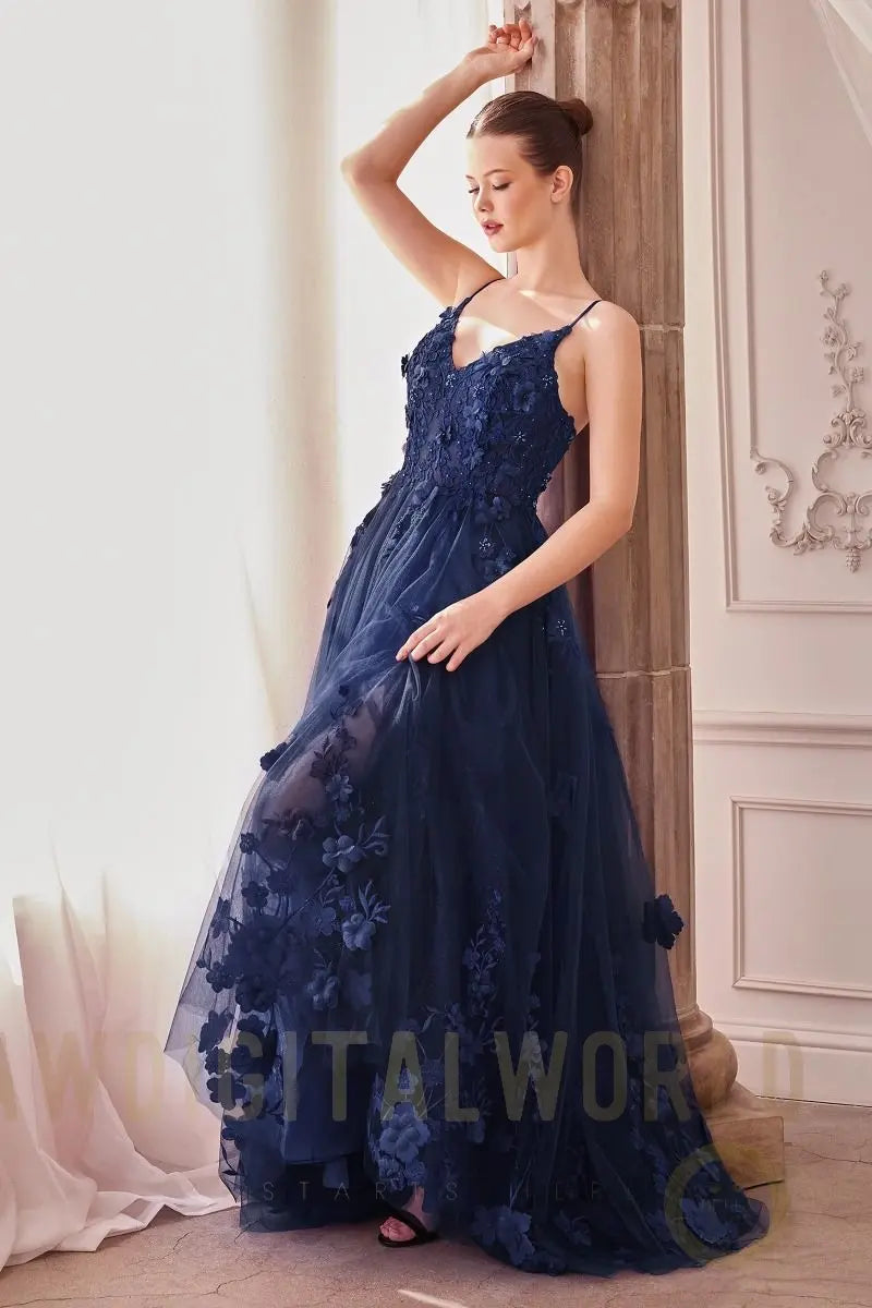 Tulle A-Line Floral Appliqued Gown Tux-USA