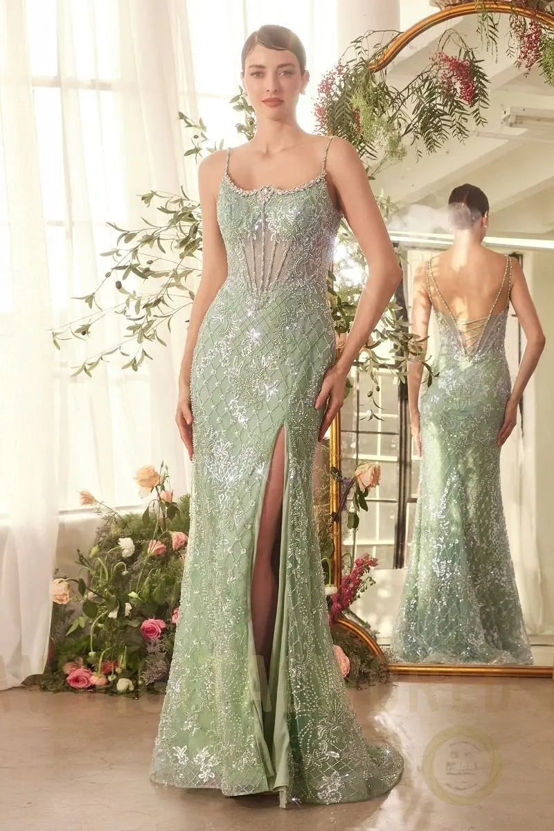 Crystal Neckline Beaded Gown-4