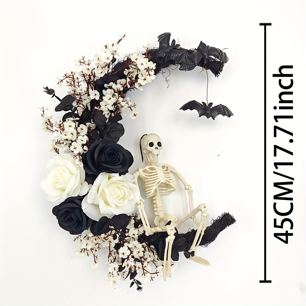 Gothic Halloween Wreath Skull Bats TM