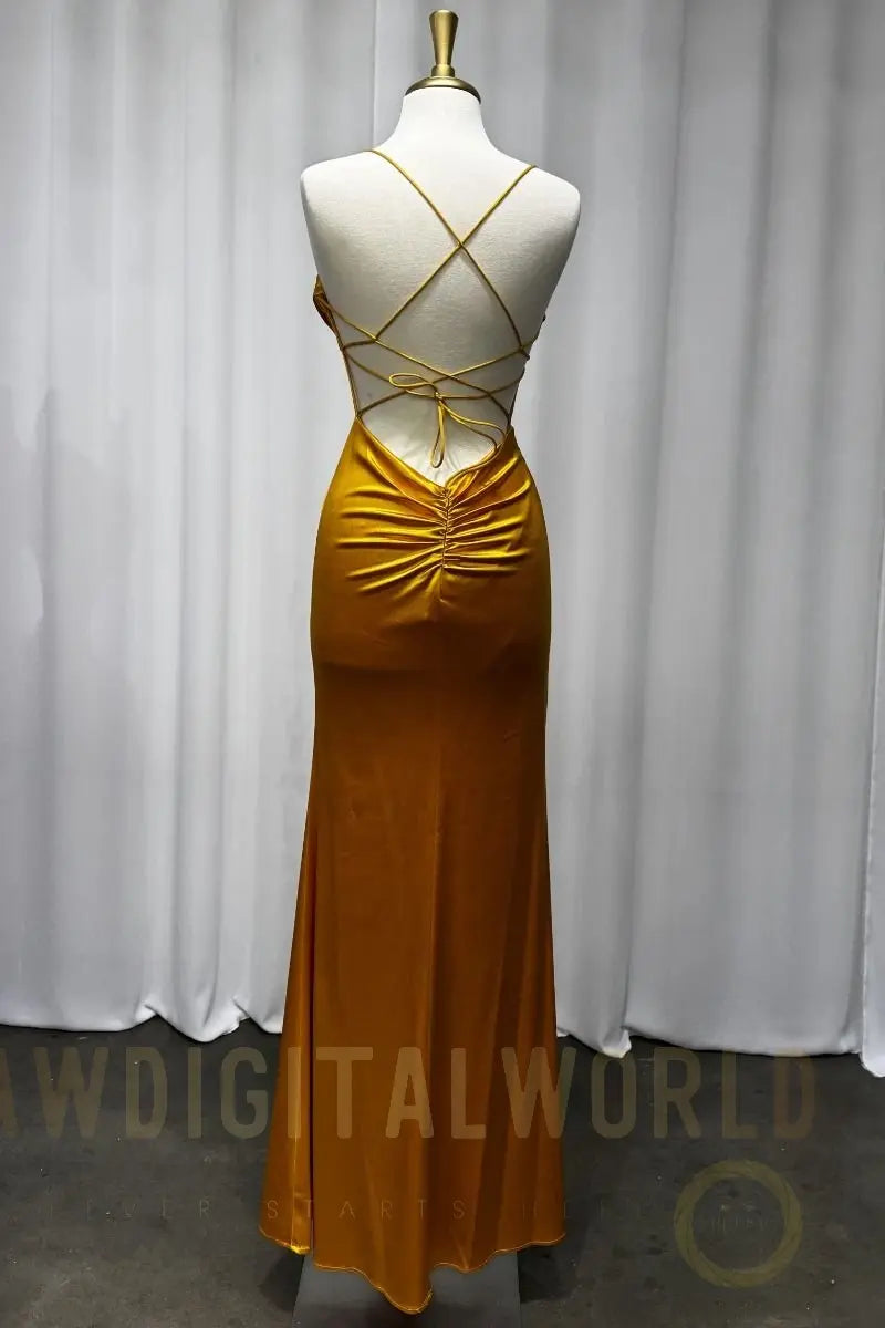 Yellow Satin Corset Gown-1