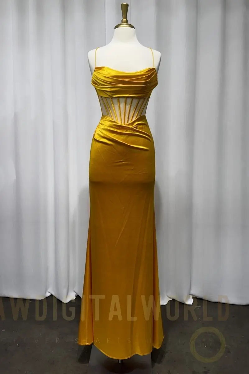 Yellow Satin Corset Gown-0
